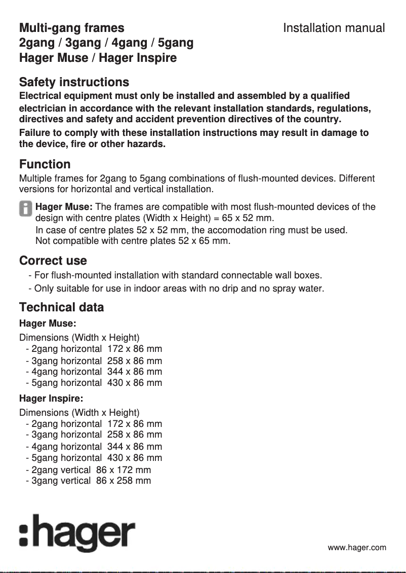 Page n°1 - Manuel utilisateur Hager WGCCH4KB