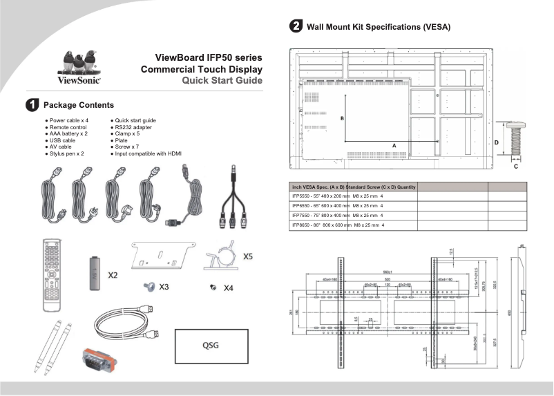 Page 1 de la notice Guide de démarrage rapide Viewsonic IFP5550-2