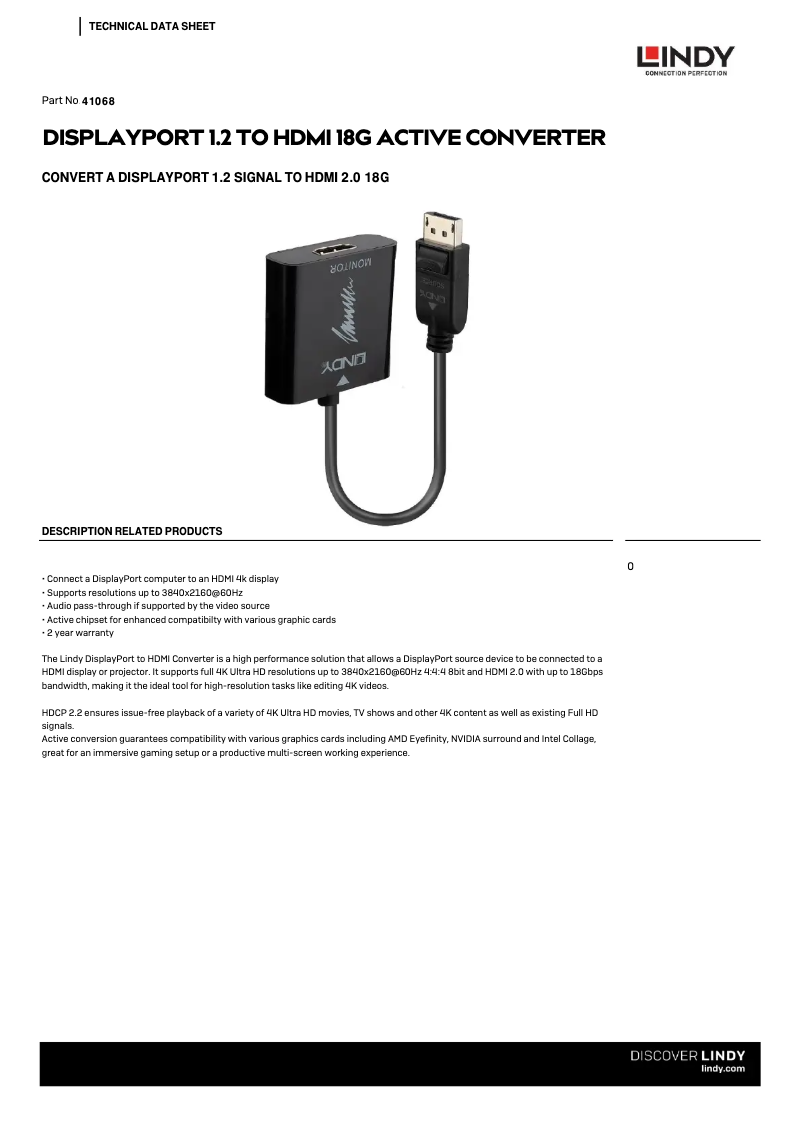 Page 1 de la notice Manuel utilisateur Lindy 41068