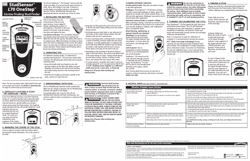 Page 1 de la notice Manuel utilisateur Zircon 70 OneStep