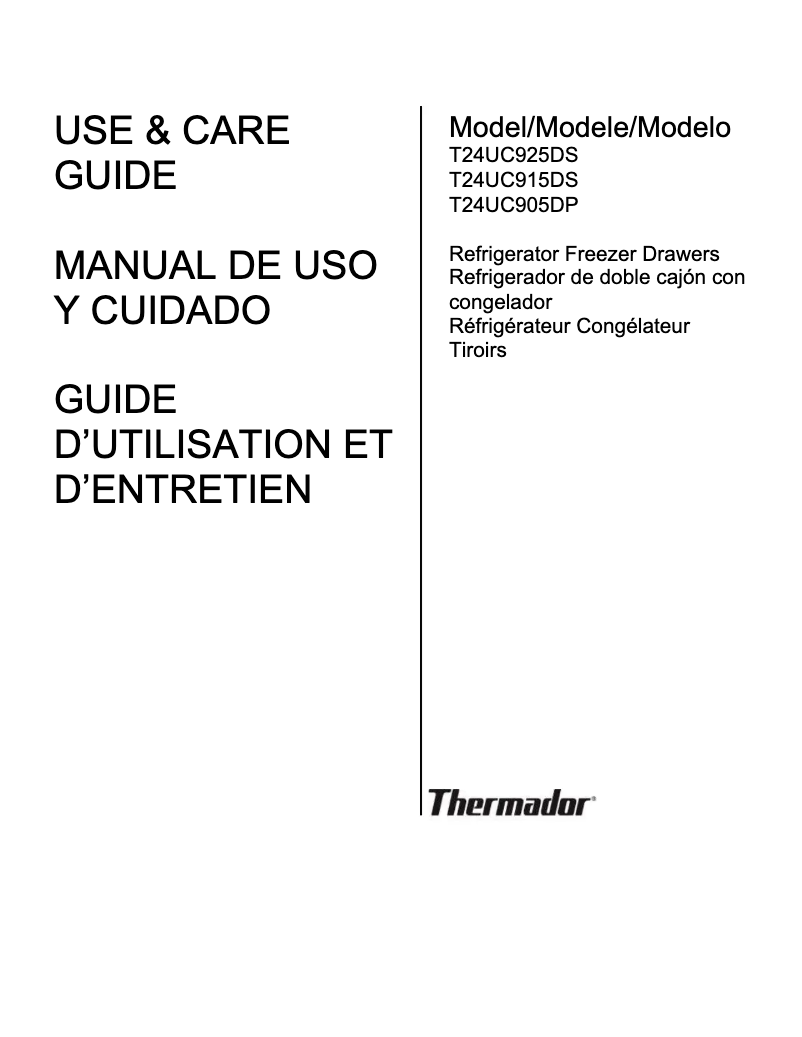 Page 1 de la notice Manuel d'utilisation et d'entretien Thermador T24UC915DS
