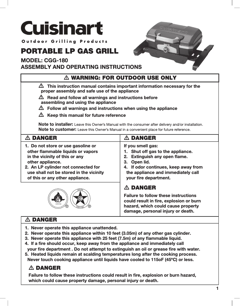 Page n°1 - Manuel utilisateur Cuisinart CGG-180