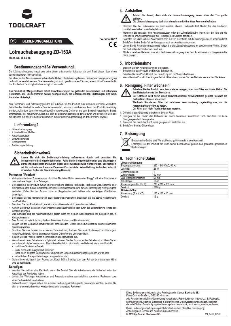 Page n°1 - Manuel utilisateur Toolcraft ZD-153A