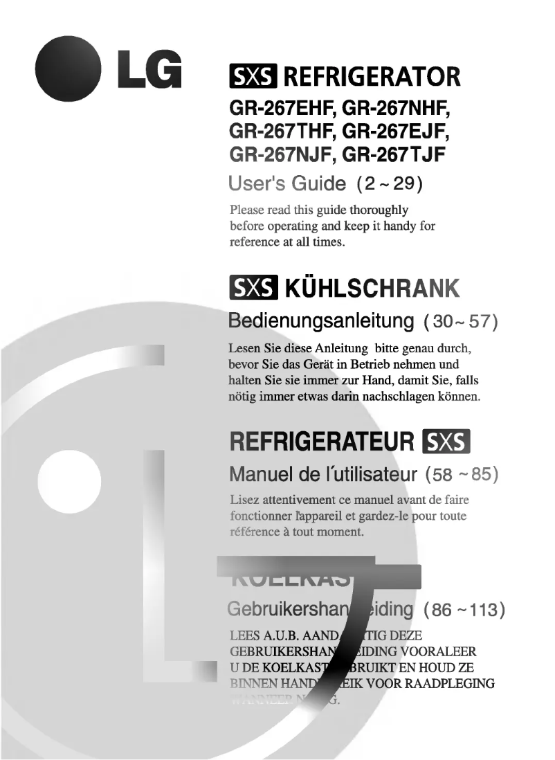 Page 1 de la notice Manuel utilisateur LG GR-267NJF