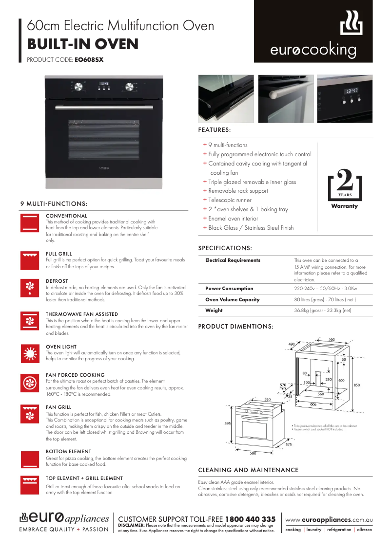 Page n°1 - Fiche technique Euro Appliances EO608SX