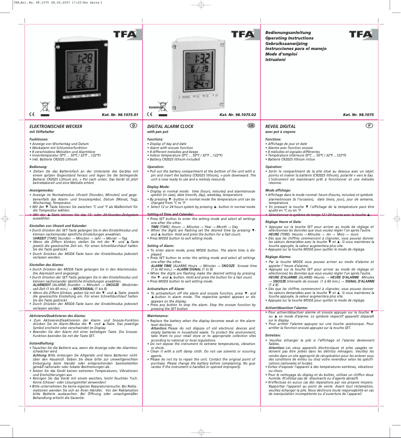 Page n°1 - Manuel utilisateur TFA 98.1075.01