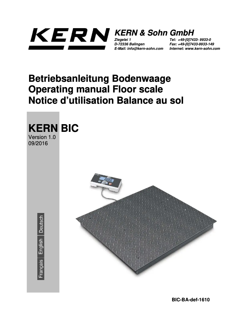 Page n°1 - Manuel utilisateur Kern BIC 1T-4