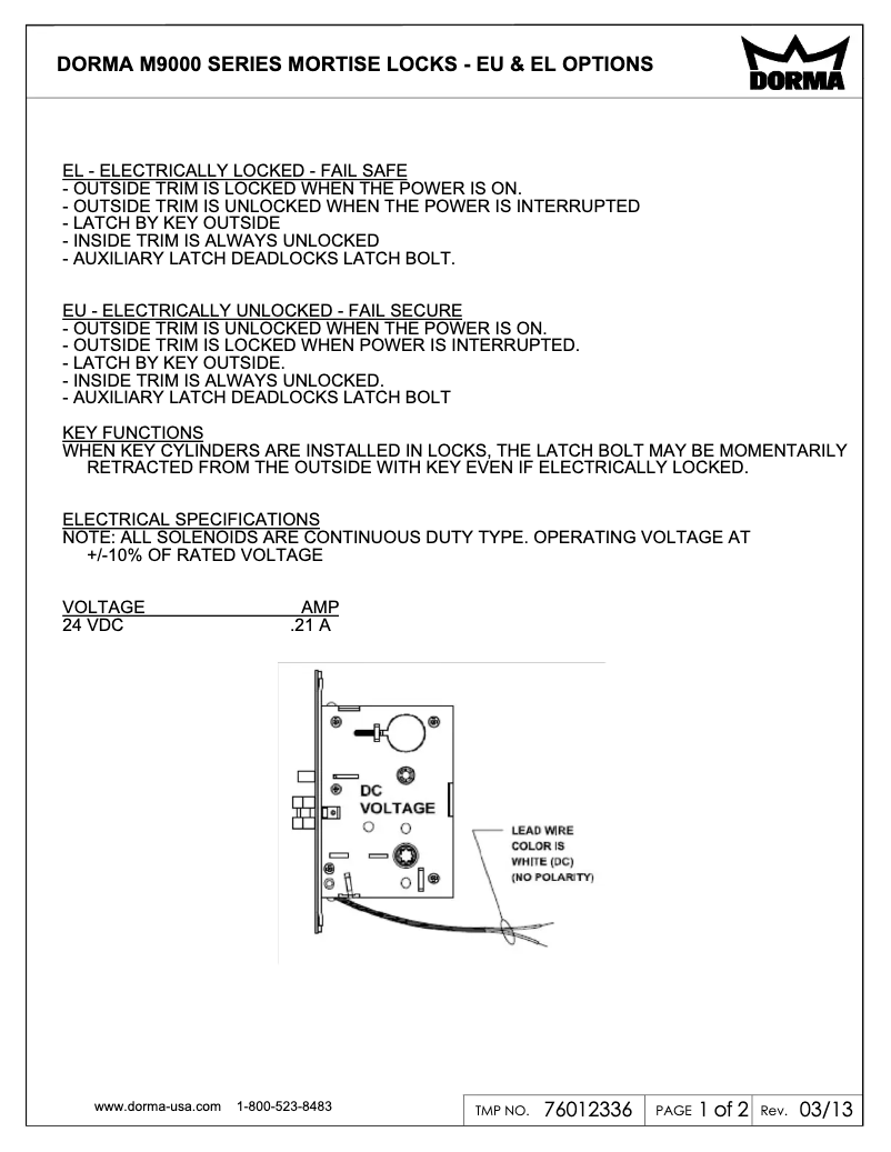 Page n°1 - Manuel utilisateur Dormakaba M9000