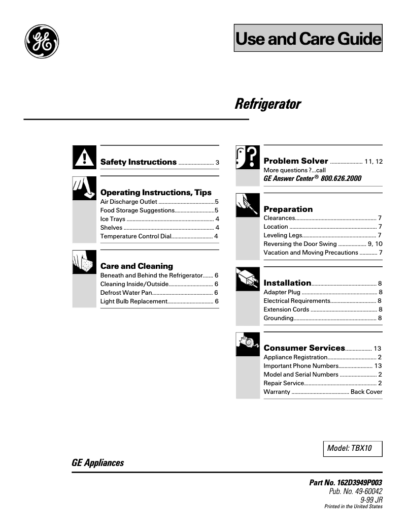 Página 1 del manual Manual de uso y mantenimiento GE TBX10SNBLWH