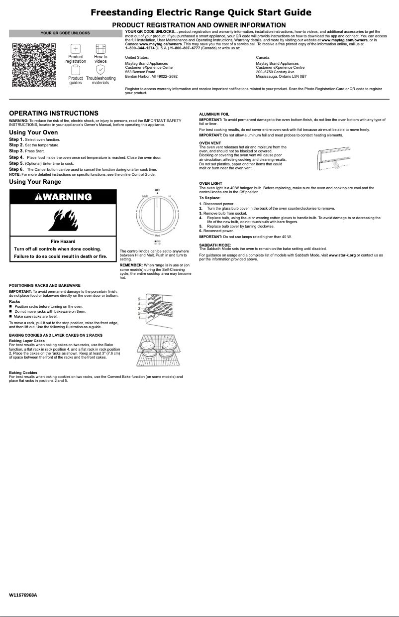 Page 1 of the manual Quick Start Guide Maytag MER7700LZ