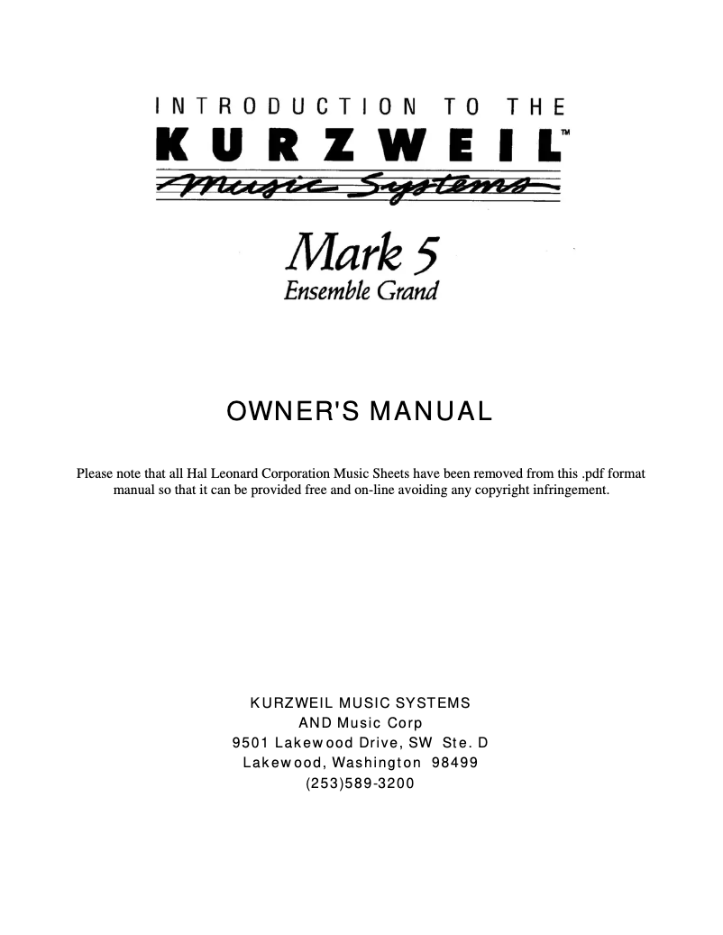Página 1 del manual Manual de usuario Kurzweil Mark 5