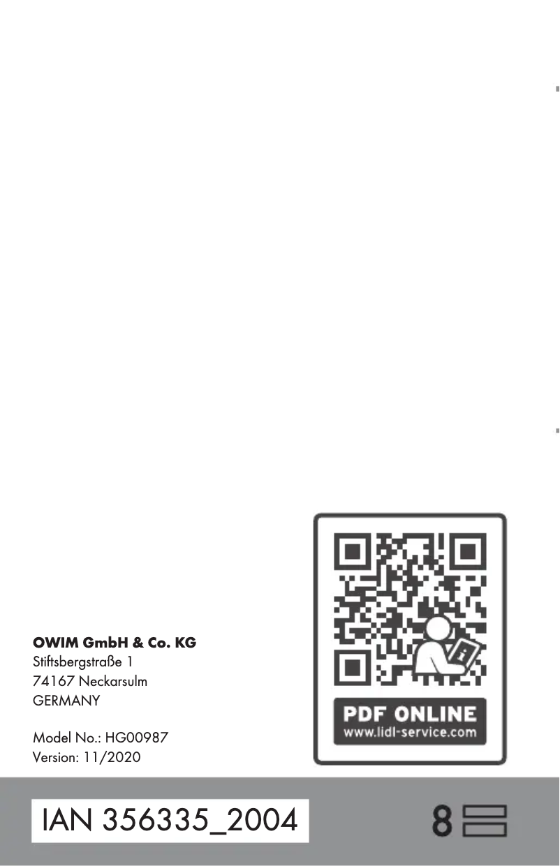 Page 1 de la notice Manuel utilisateur Parkside HG00987