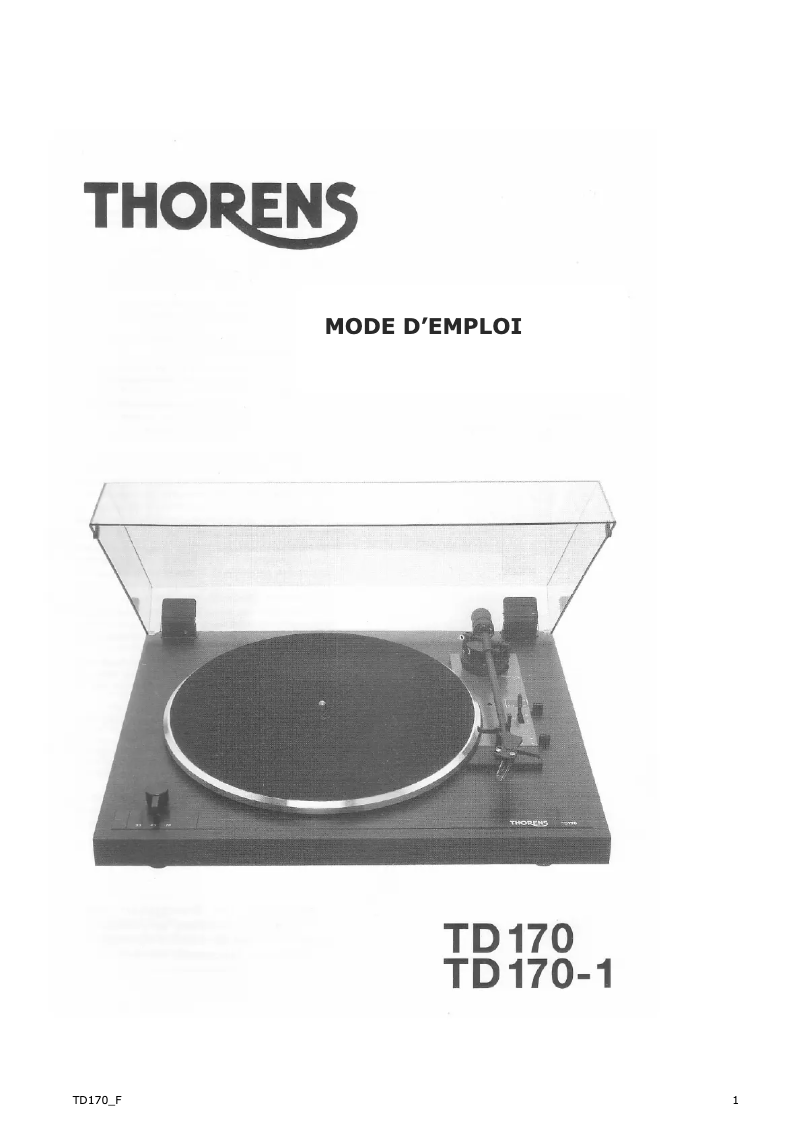 Page n°1 - Manuel utilisateur Thorens TD 158