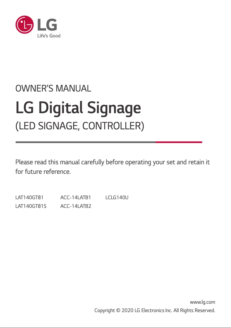 Page n°1 - Manuel utilisateur LG ACC-14LATB1