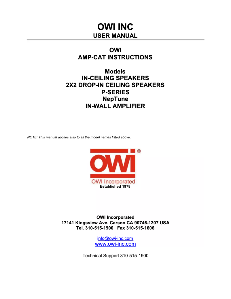 Page n°1 - Manuel utilisateur OWI AMP-CATIC5