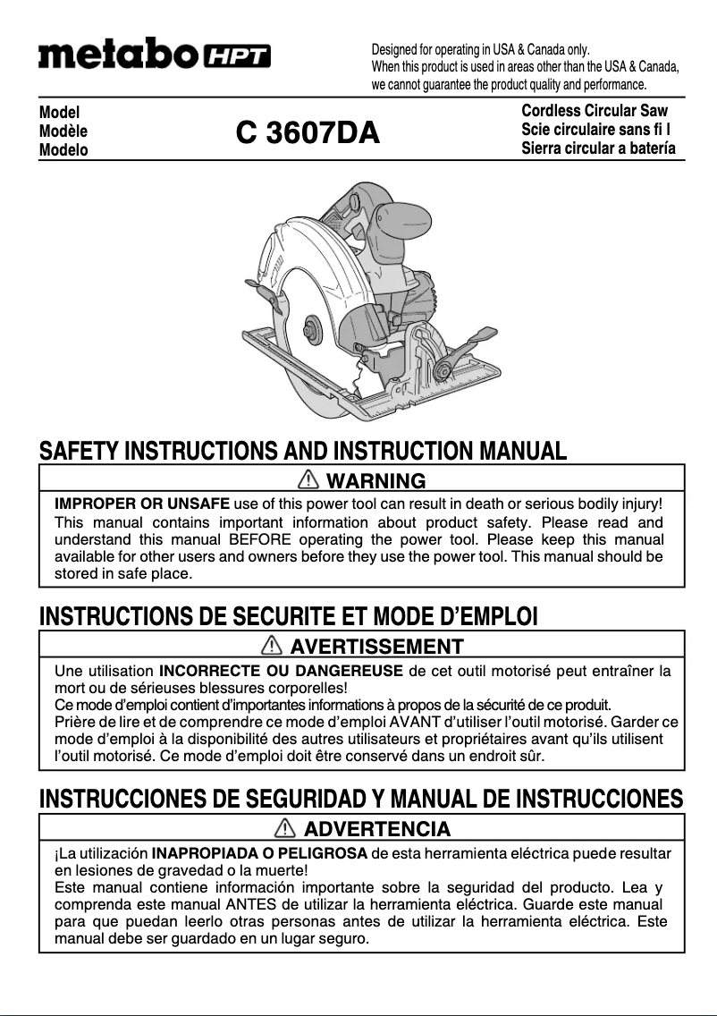 Page 1 de la notice Manuel utilisateur HiKOKI C3607DA