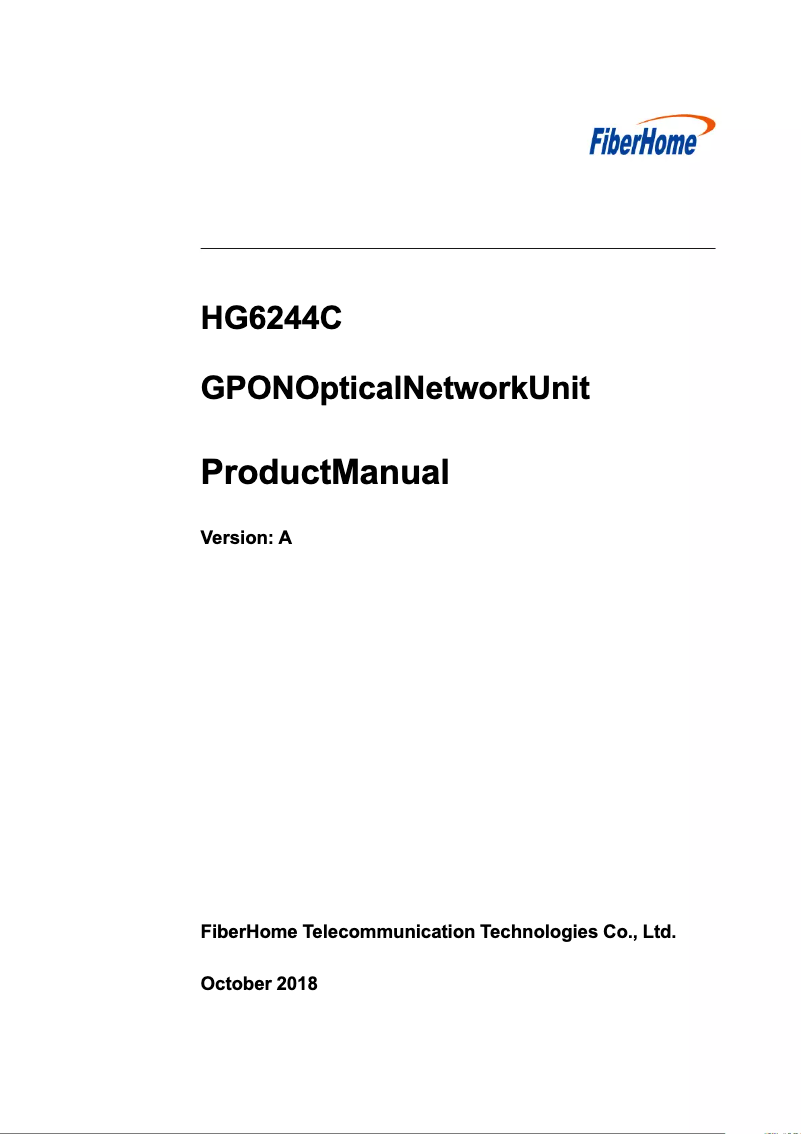 Page n°1 - Manuel utilisateur FiberHome HG6244C