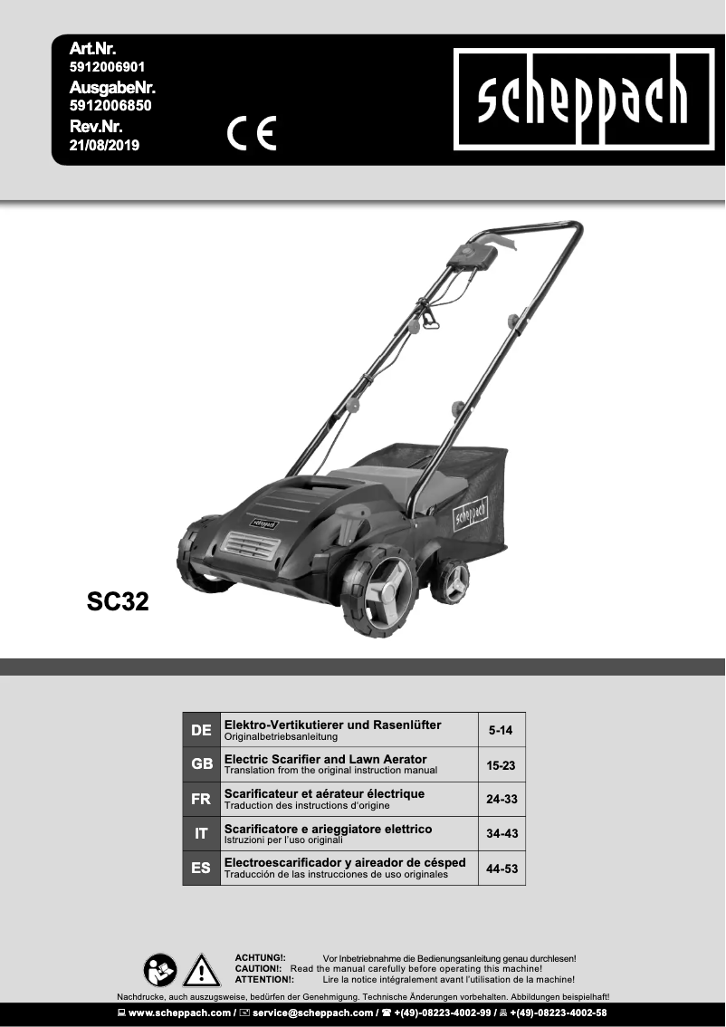 Page 1 de la notice Manuel utilisateur Scheppach SC32