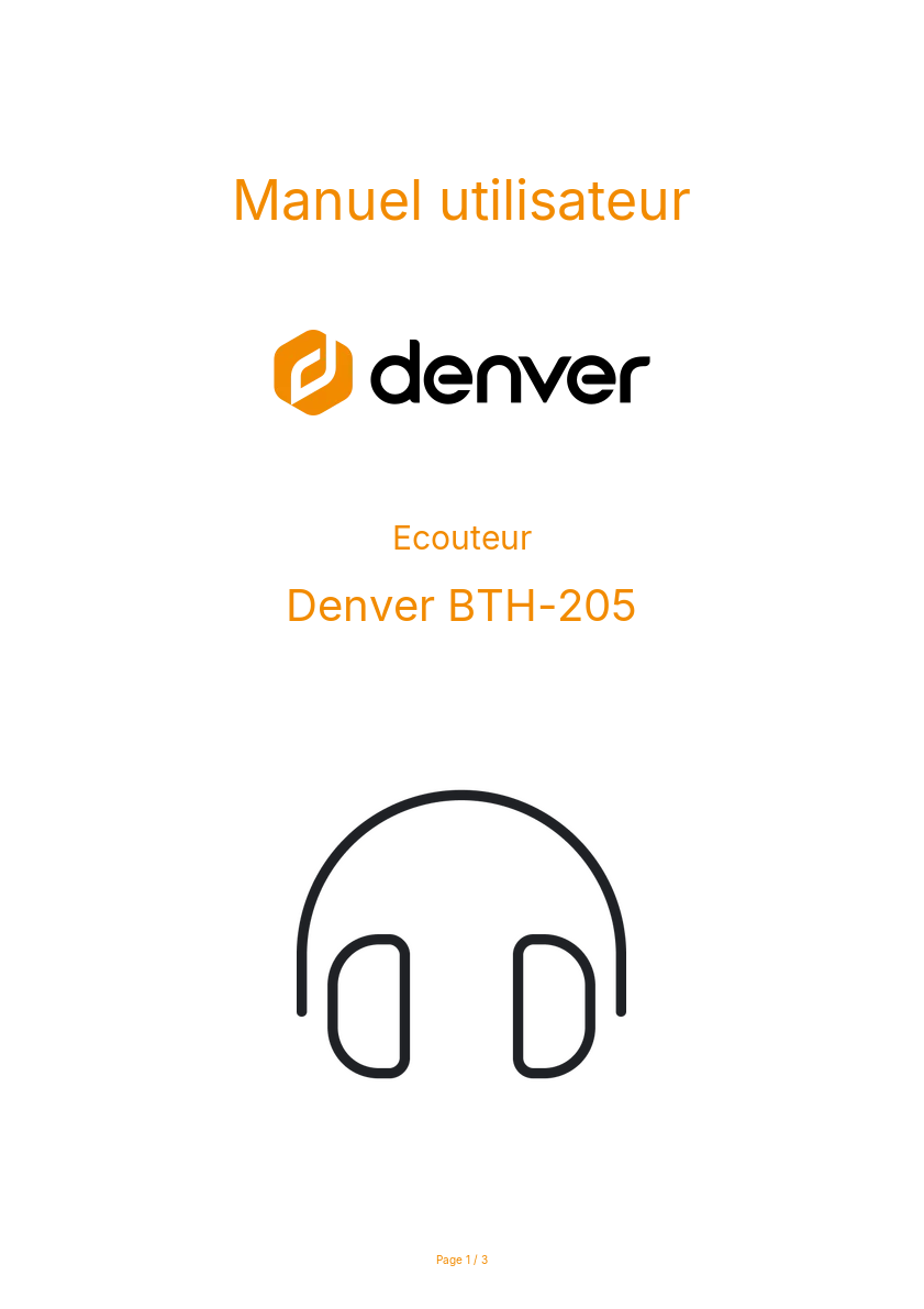 Page n°1 - Manuel utilisateur Denver BTH-205