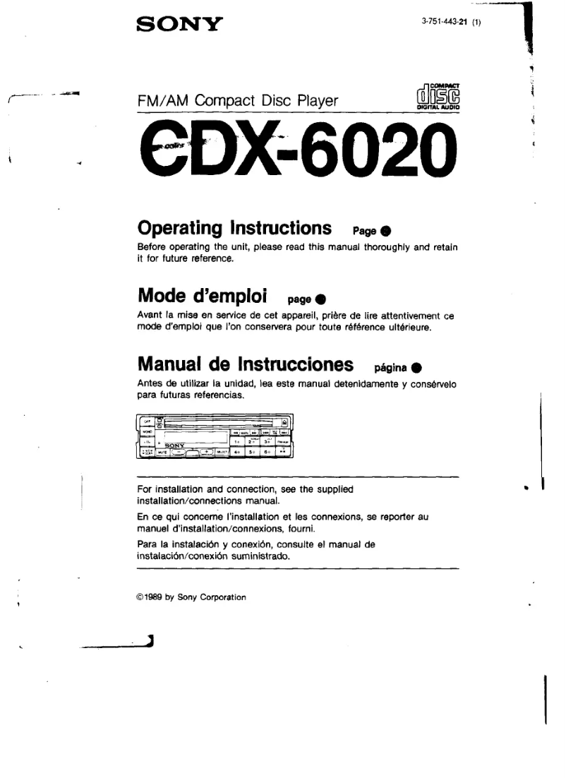 Page 1 de la notice Manuel utilisateur Sony CDX-6020