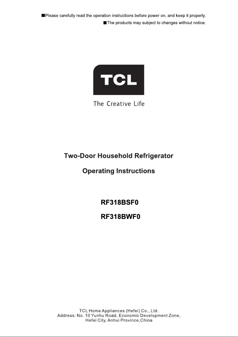 Page n°1 - Manuel utilisateur TCL RF318BWF0