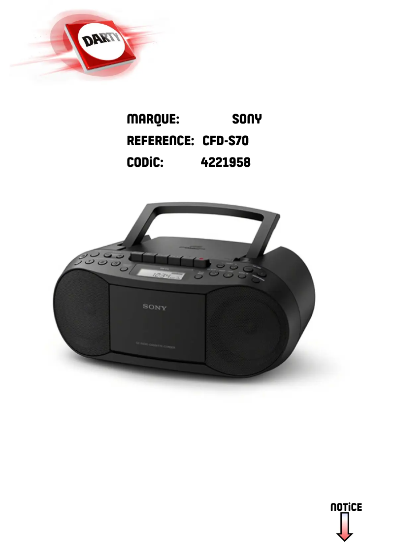 Page 1 de la notice Manuel utilisateur Sony CFD-S70