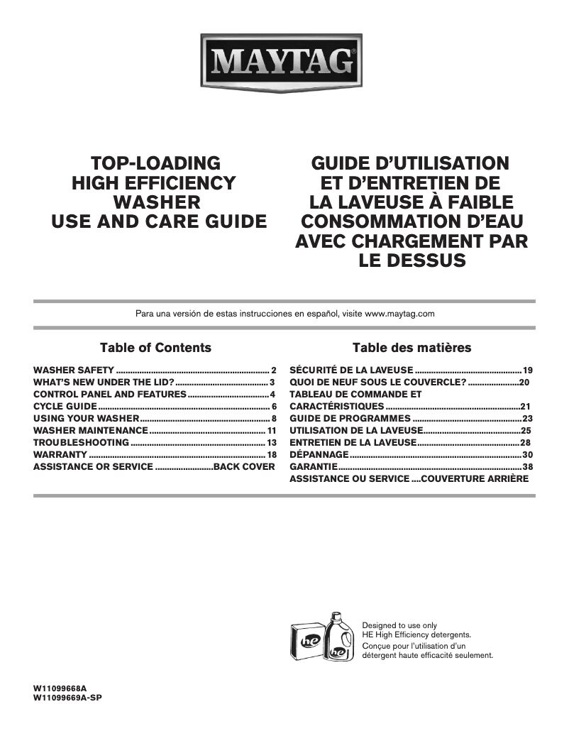 Page 1 de la notice Manuel utilisateur Maytag MVWC565FW