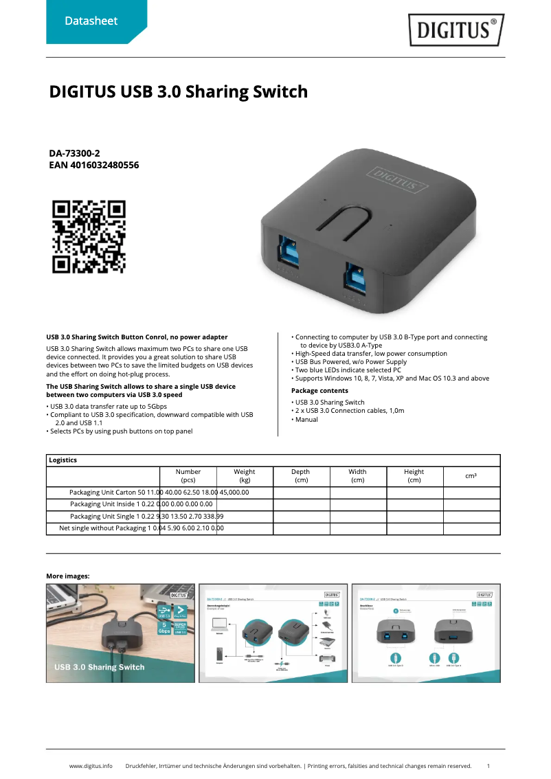 Page 1 de la notice Fiche technique Digitus DA-73300-2
