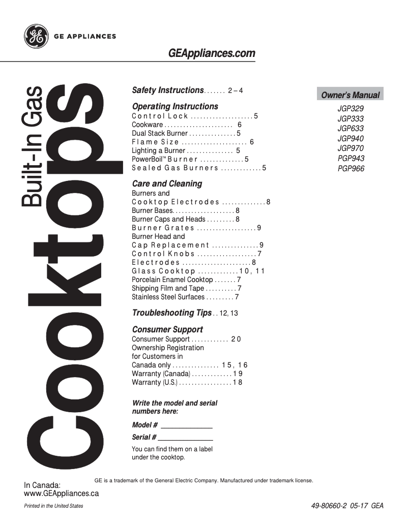 Page 1 of the manual Use and Maintenance Manual GE Profile JGP970SEKSS