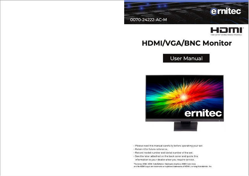 Page 1 de la notice Manuel utilisateur Ernitec 0070-24222-AC-M