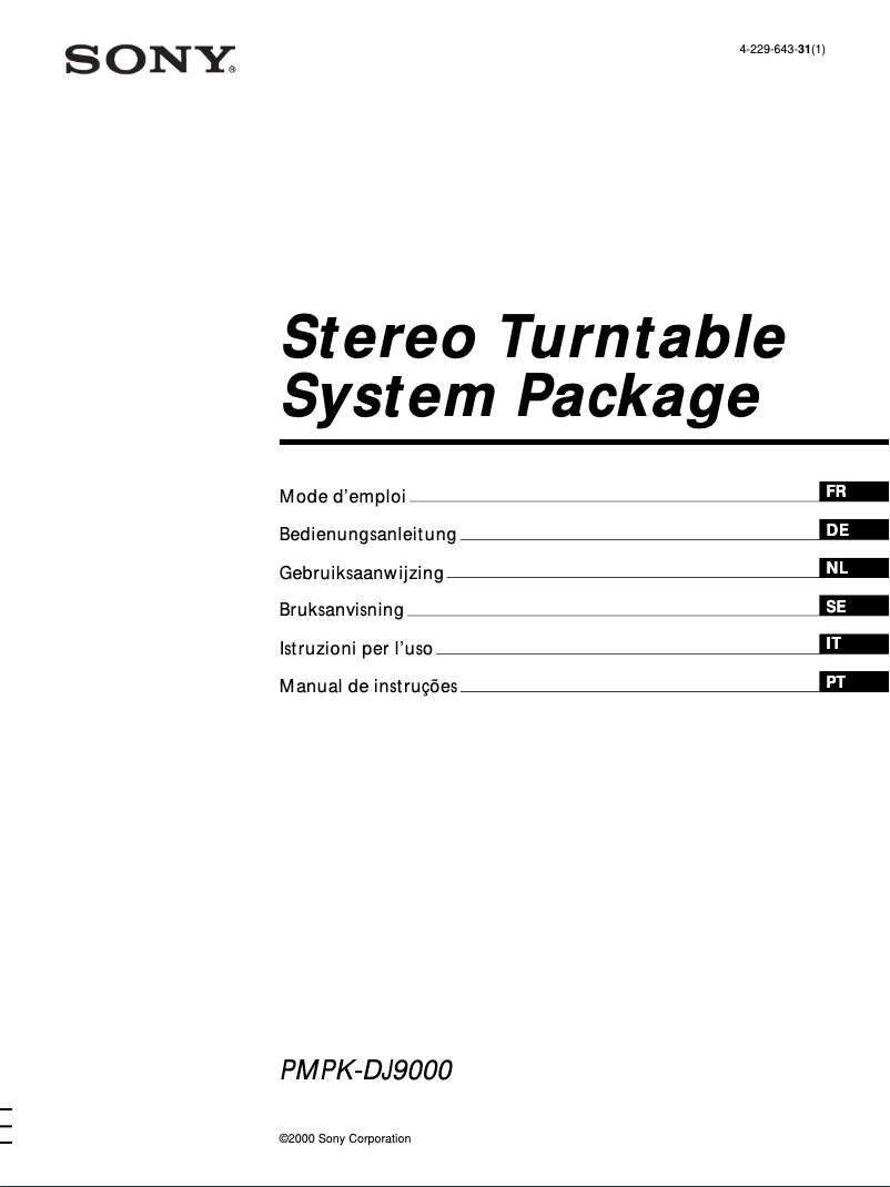 Page 1 de la notice Manuel utilisateur Sony PMPK-DJ9000