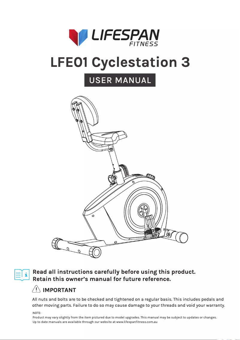 Página 1 del manual Manual de usuario LifeSpan Cyclestation 3