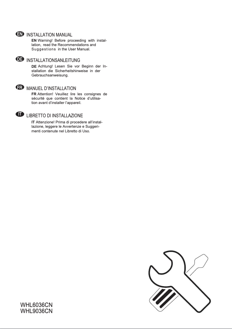 Page 1 de la notice Guide d'installation Electrolux WHL9038CN