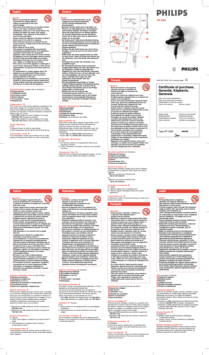 Page 1 de la notice Manuel utilisateur Philips HP4383