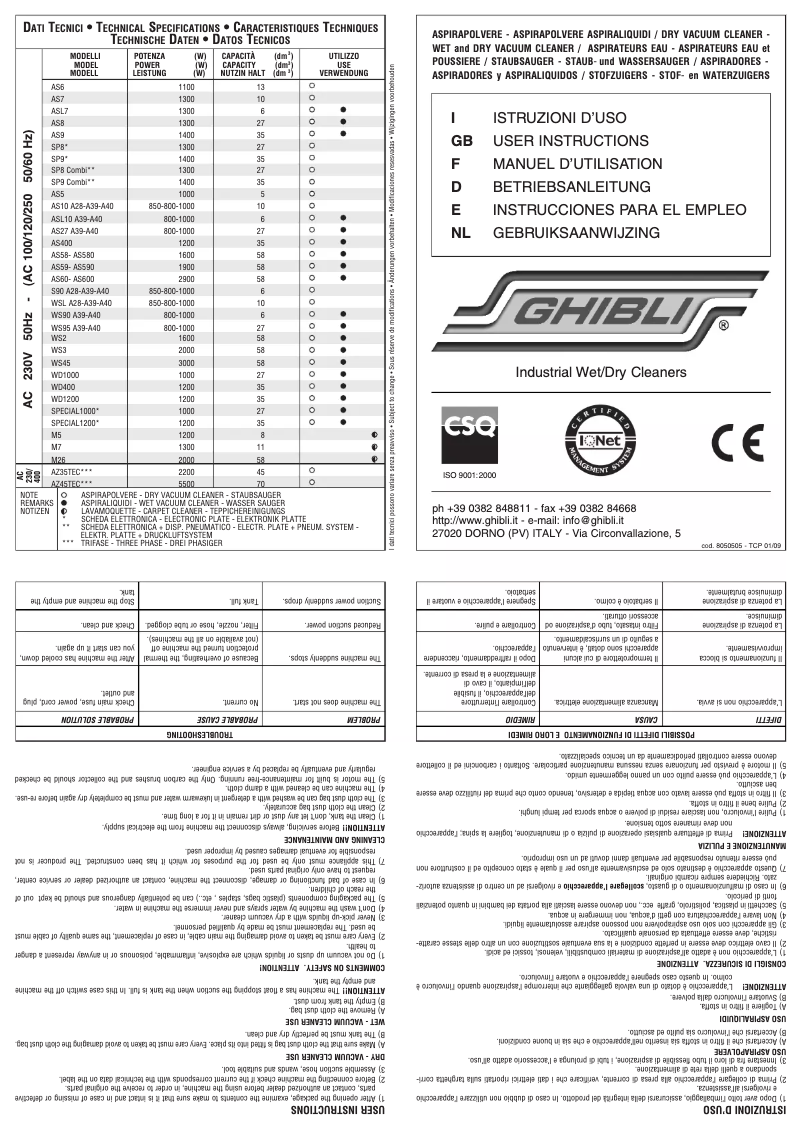 Page n°1 - Manuel utilisateur Ghibli AS580