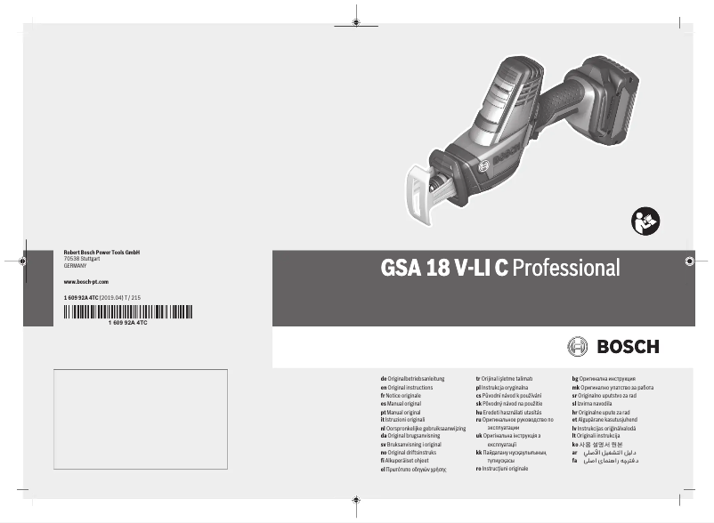 Page 1 de la notice Manuel utilisateur Bosch GSA 18V-LI C Professional