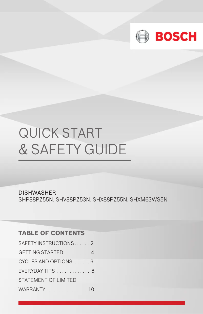 Page n°1 - Manuel utilisateur Bosch SHX88PZ55N