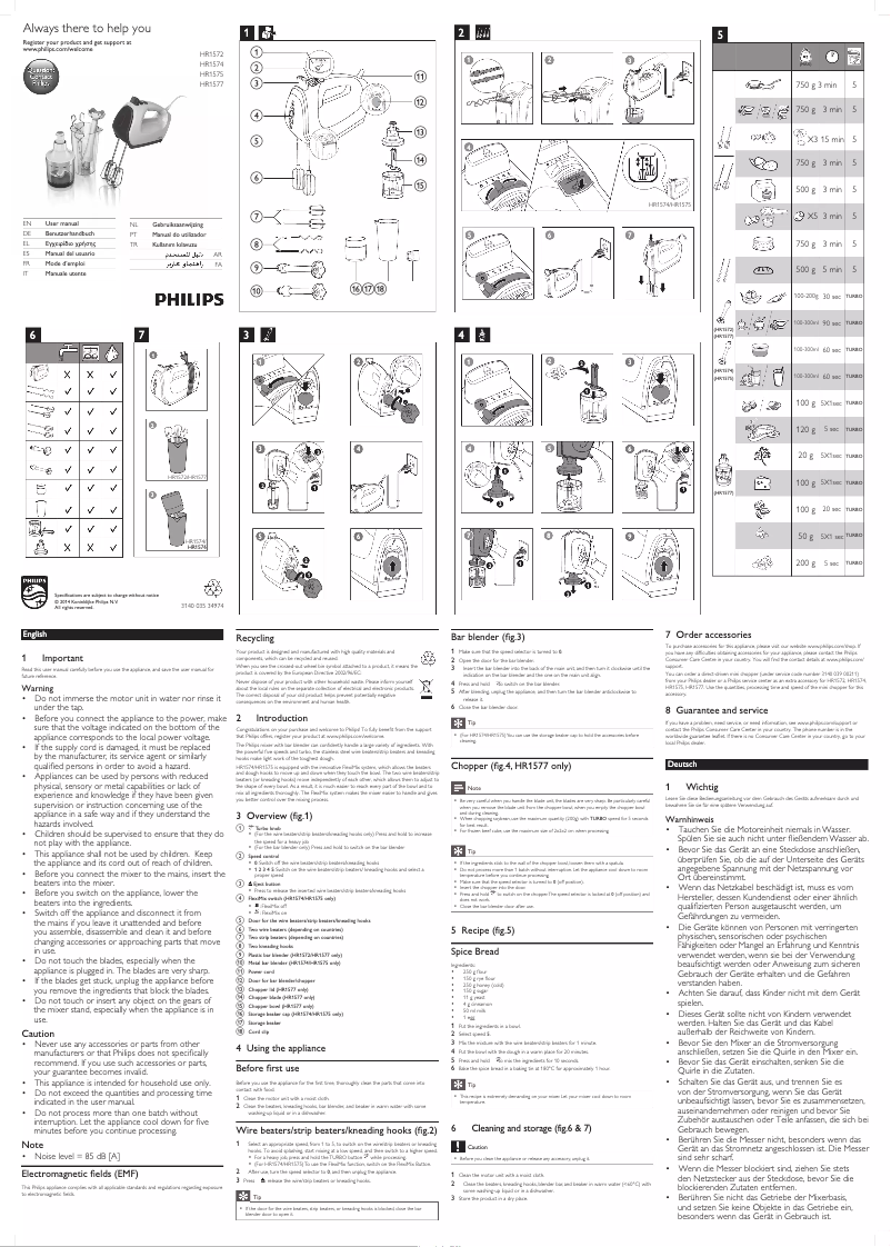 Page 1 de la notice Manuel utilisateur Philips Viva Collection HR1577