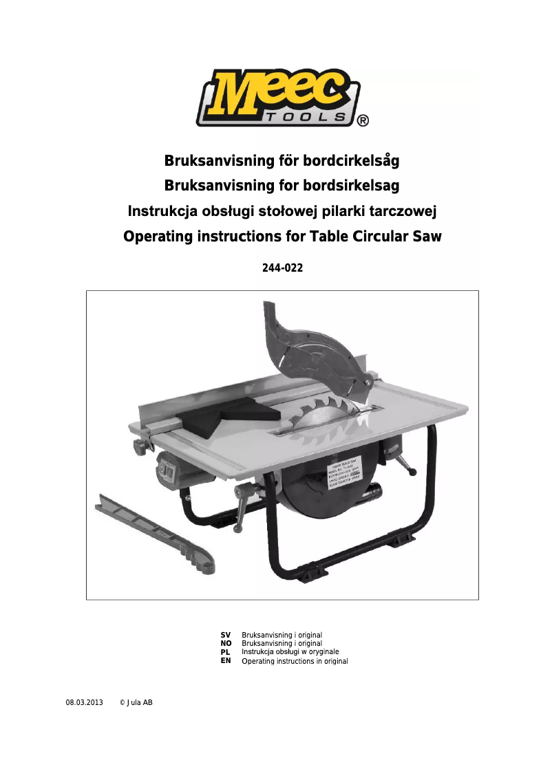 Page 1 de la notice Manuel utilisateur Meec Tools 244-022