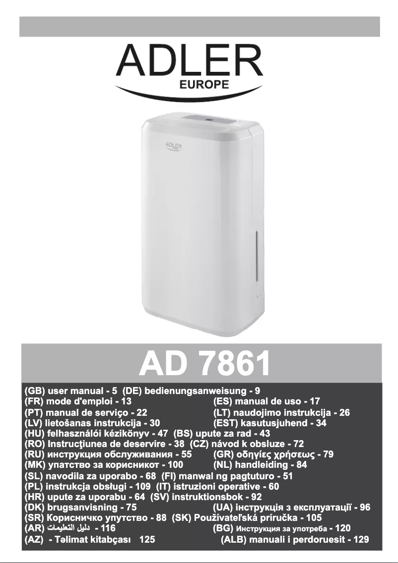 Page 1 de la notice Manuel utilisateur Adler AD 7861