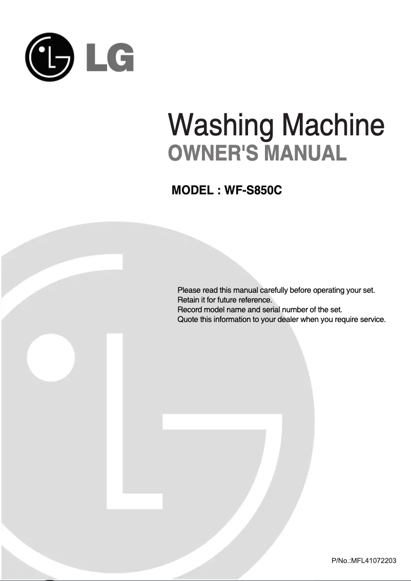 Page 1 de la notice Manuel utilisateur LG WF-S850C