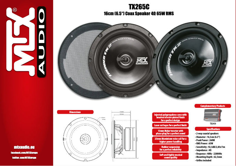 Page n°1 - Manuel utilisateur MTX Audio TX265C