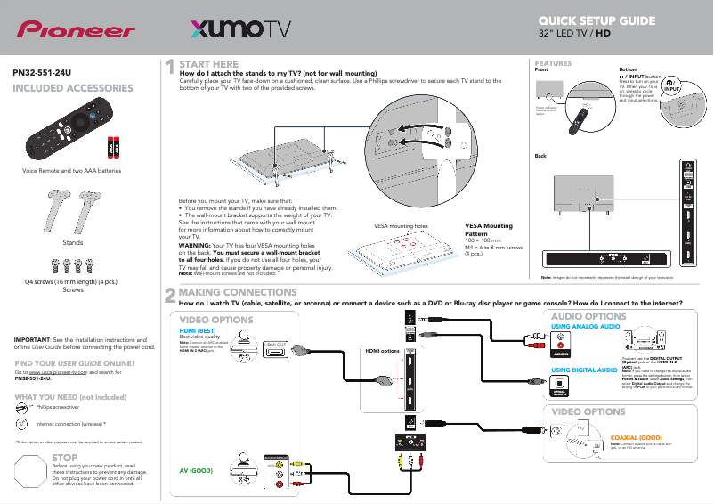 Page 1 de la notice Guide de démarrage rapide Pioneer PN32-551-24U