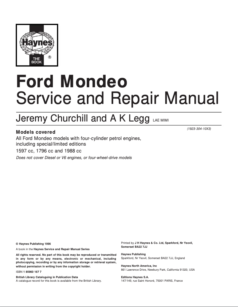 Page n°1 - Manuel utilisateur Ford Mondeo (1996)