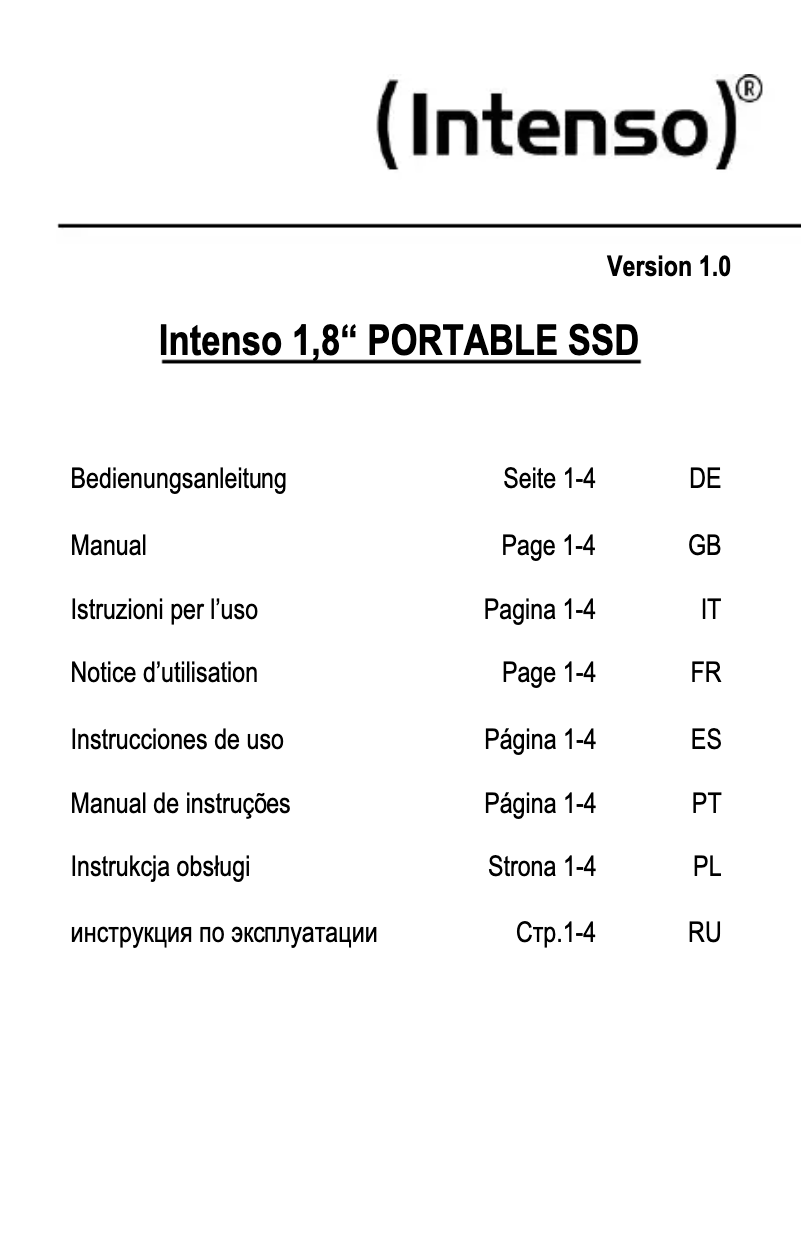 Page 1 de la notice Manuel utilisateur Intenso 1.8" Portable