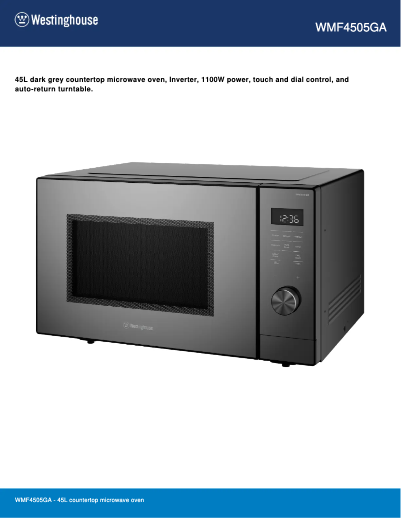 Página 1 del manual Ficha técnica Westinghouse WMF4505GA