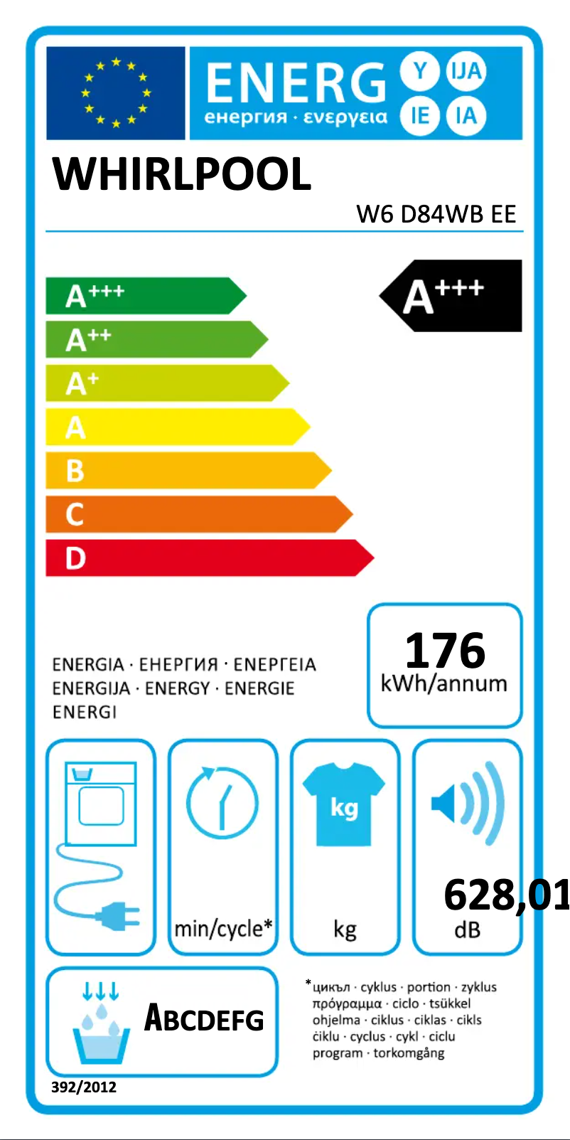 Page n°1 - Label énergétique Whirlpool W6 D84WB EE