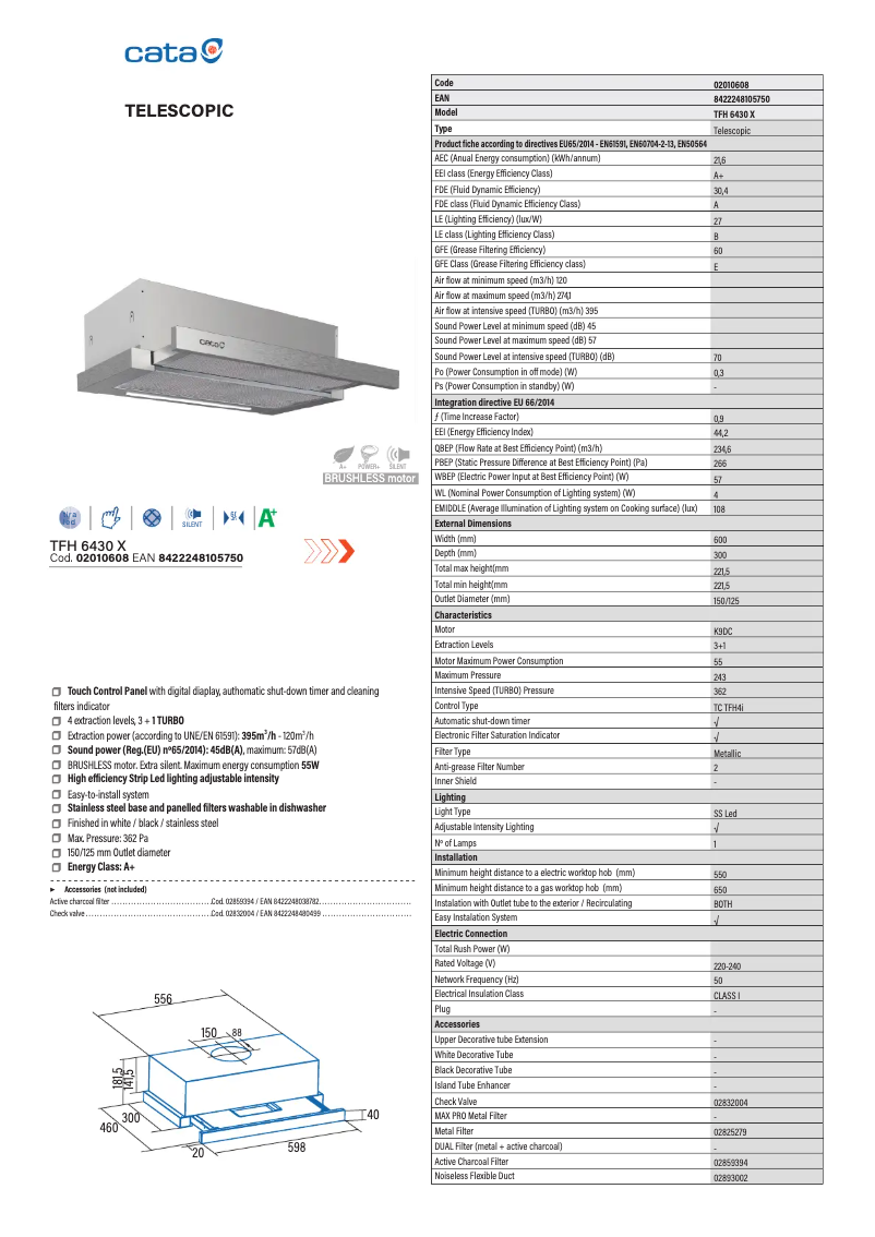 Page 1 de la notice Fiche technique CATA TFH 6430