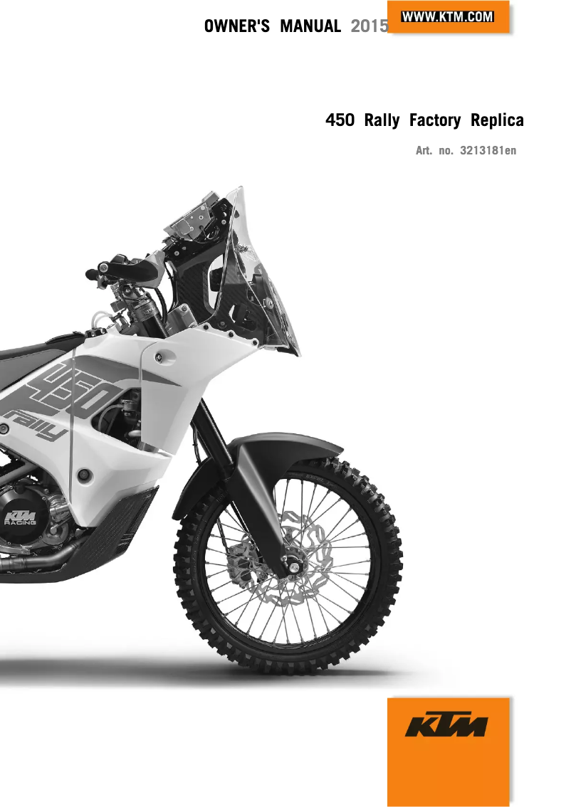 Page 1 de la notice Manuel utilisateur KTM 450 Factory Rallye Rep (2015)