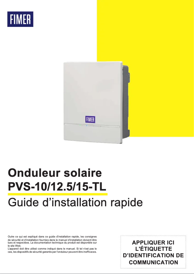 Page n°1 - Manuel utilisateur FIMER PVS-10-TL-SX